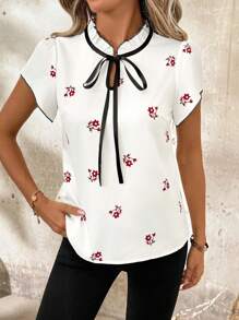 SHEIN Clasi 优雅的碎花白衬衫 - 杏色 - 查看 4