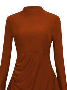 Swim Mulvari 女士新款纯色夏季两件套高领长袖连衣裙褶皱喇叭袖收腰保守泳衣海滩度假防紫外线