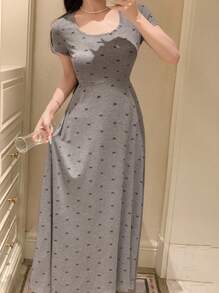 DAZY 蝴蝶印花修身短袖女式家居睡衣 - 灰色 - 查看 1