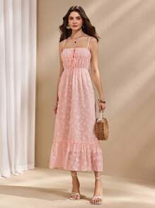 Almamuse Women's Spaghetti Strap Ruffled Hem Cutout Floral Print Elegant Summer Slip Dress