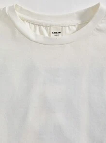 1pc Tween Boy White Summer Casual School T-Shirt,Retro Graffiti Big Letter Pattern Back Round Neck Sports College Art Top Suitable For Daily Travel - White - View 5
