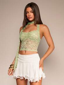 Glamine Elegant Solid Color Lace Collar Necklace Decor Halter Top For Summer