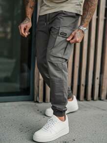 Manfinity LEGND Pantalones casuales de carga con cintura elástica para hombre, pantalones tipo cargo jogger de estilo carga para hombres