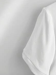 粉色女式刺绣休闲短袖上衣 - 白色 - 查看 3