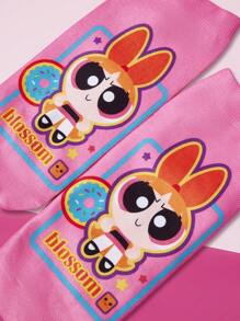 THE POWERPUFF GIRLS X SHEIN 1 Pair Fashionable Cute Blossom Pattern Ankle Socks - Multicolor - View 2