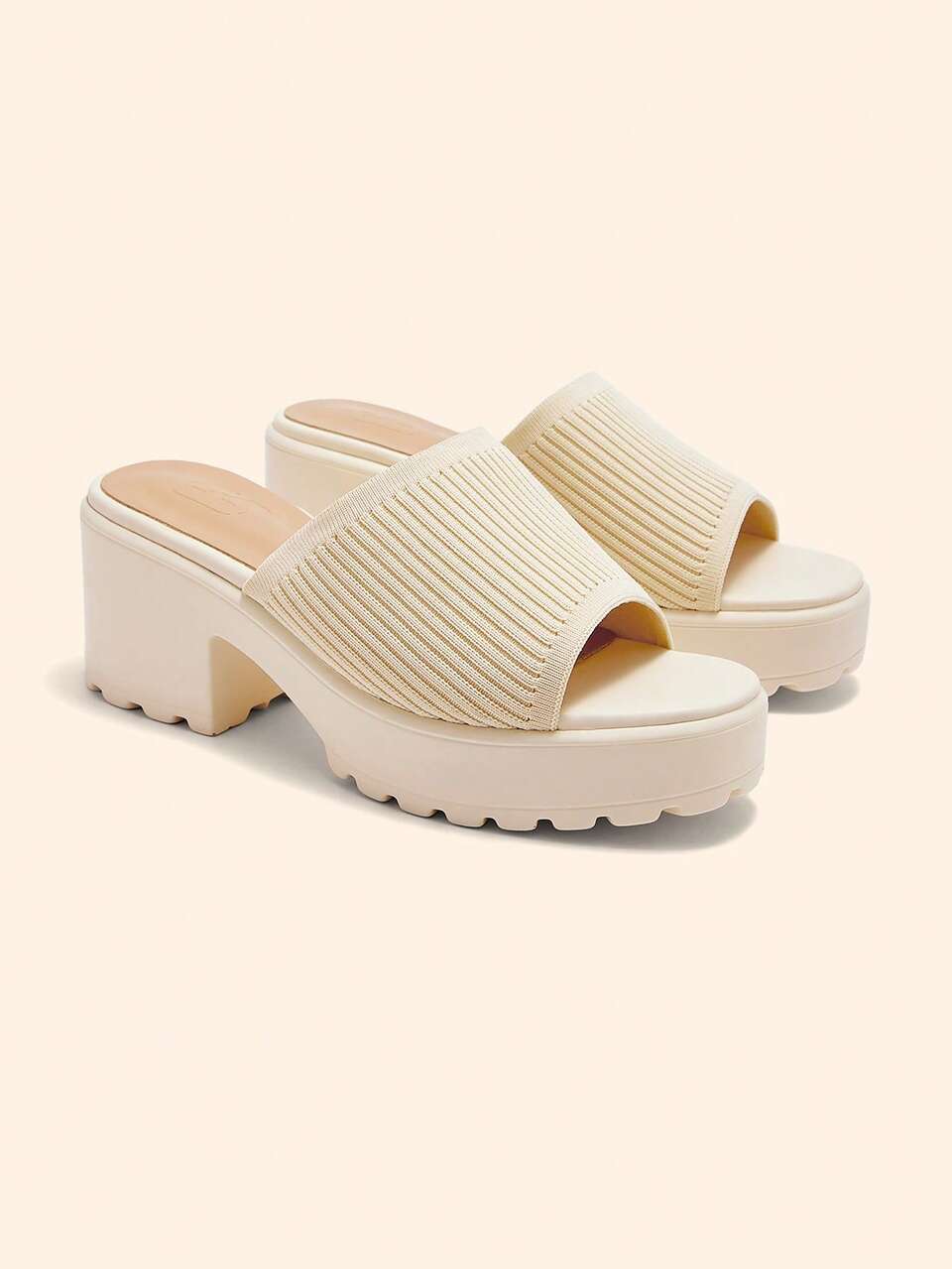 CUCCOO BASICS Women's Fashion Beige Fabric Casual Thick Sole Chunky Heel Sandals