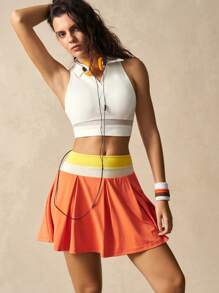 VARSIVA Women's Casual Contrast Color Waistband Tennis Sports Skirt Shorts - Multicolor - View 5