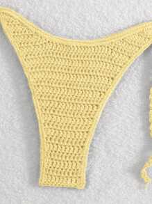 Swim Mod Women's Vacation Crochet Avocado Bikini Top And Bottom Set For Summer - Yellow - View 5