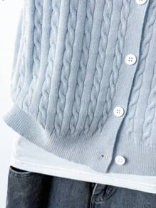 Women's Short Sleeve Patterned Knit Cardigan - Blue - View 3