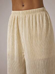 SHEIN Forever 21 夏季女士舞会/正式场合/海滩/度假/可爱/西式服装/商务休闲/优雅/生日/外出/夜店/办公室着装/音乐节/锐舞派对/工作服/高贵/乡村音乐会/早午餐/邮轮/老钱/机场/端庄/教堂/仙女风/下午茶/千禧年/街头风/2000年代/迪斯科/春假/毕业典礼/婚礼宾客/鸡尾酒会/复古/紧身/度假/杏色纹理无袖上衣和长裤两件套 - 杏色 - 查看 7