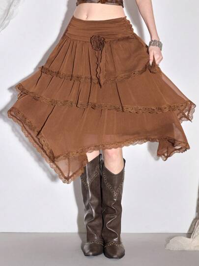 Vintage Fairycore Bohemian Forest Asymmetrical Layered Women's Skirt