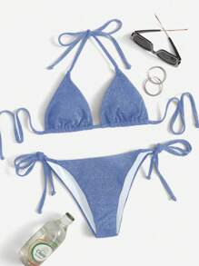 Swim Vcay Bikini deux-pièces bleu avec paillettes pour vacances à la plage
