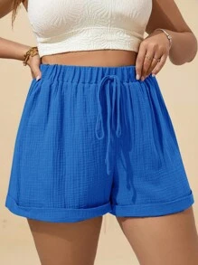 SHEIN VCAY Short casual con lazo frontal de unicolor en tallas grandes, para uso diario
