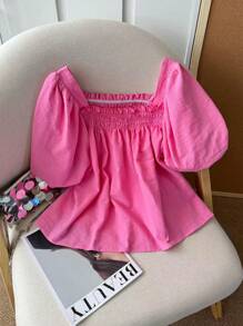 SHEIN LUNE ملابس علوية قطن كاجوال 100% بياقة مربعة وأكمام مكشكشة للنساء في الإجازة، قمصان صيفية كيوت للخروج، أنماط بوهيمية للخروج، قمصان صيفية كيوت للنساء، قمصان صيفية للنساء، قمصان قطن كتان للخروج للنساء، قمصان صيفية للنساء، قمصان حمراء للنساء في الصيف، قمصان للخروج للنساء في الصيف - روز أحمر - مشاهدة 6