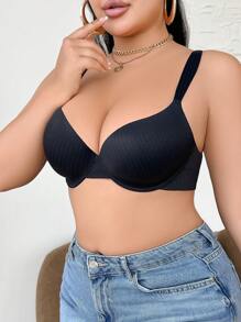 SHEIN 1 Áo ngực không gọng không đường may cỡ lớn cho nữ - màu đen - Xem 5