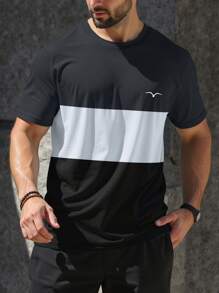 Manfinity Homme Men's Color Block Short Sleeve Round Neck T-Shirt, Fashionable For Summer - Multicolor - View 1