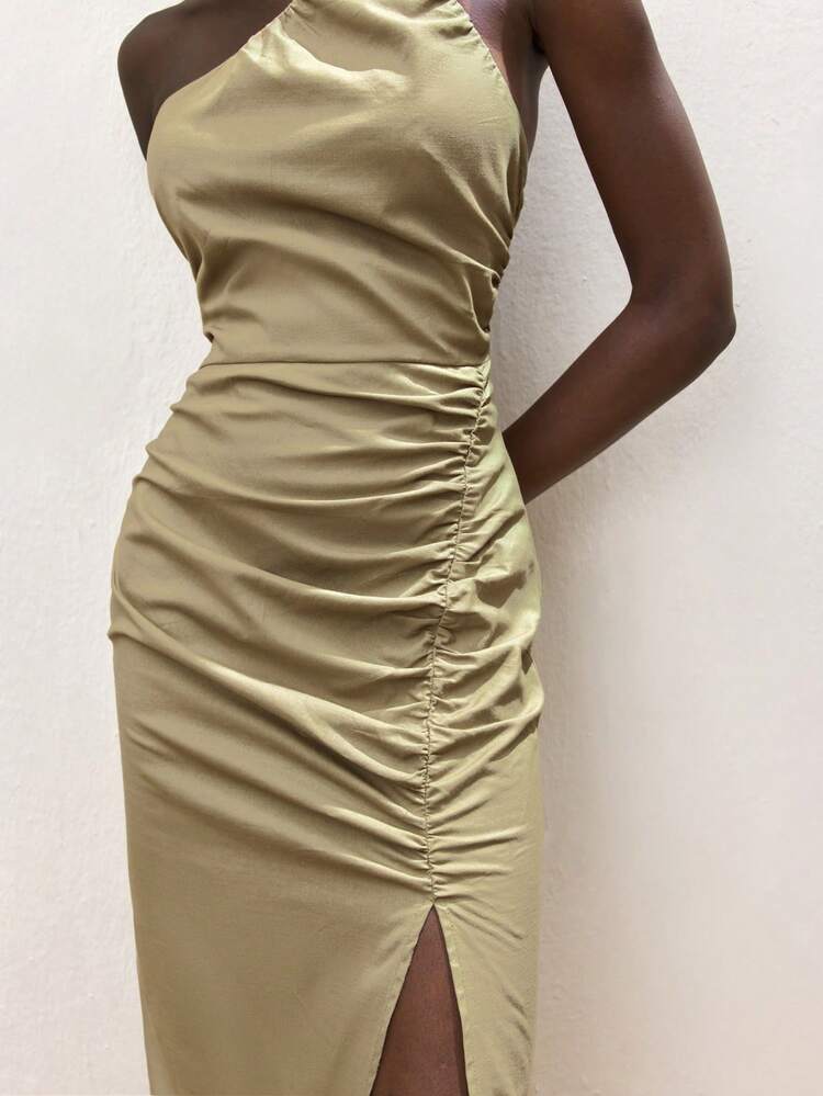 SHEIN Maija 2015 Summer New Music Festival Party Graduation Season Beach Vacation Brunch Outfit Cruise Vacation Retro Bohemian Style Backless Spaghetti Strap Decorative Mid-Calf Elegant Lady Party Dress