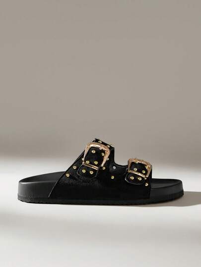 Solecia Sandálias femininas casuais, rasteiras, com tiras abertas, confortáveis para as férias de primavera e verão