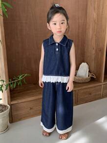 DAZY 2件套小女孩牛仔衬衫+牛仔裤秋季套装