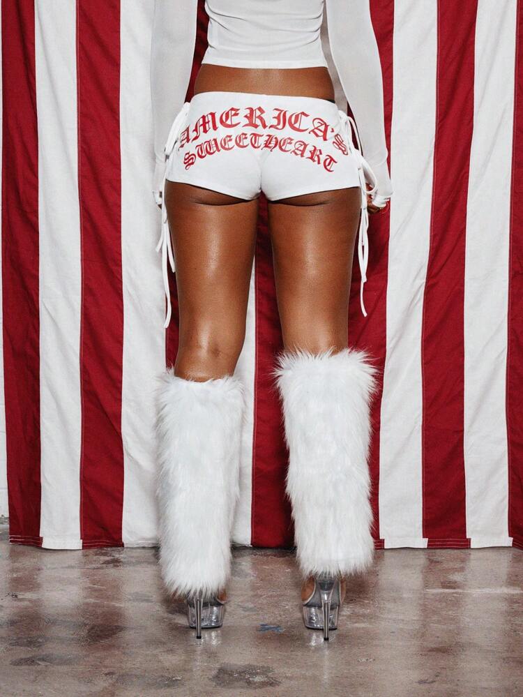 SUMWON WOMEN Short booty à nouer sur le côté inspiré du drapeau américain, bas de danse de festival, vêtements de sport patriotiques