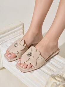 CUCCOO CHICEST Women's Comfortable Minimalist Square Toe Flat Sandals - Apricot - View 3