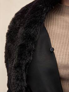 CLARA VERO Women's Solid Faux Fur Detailed Elegant Midi Winter Coat - Black - View 4