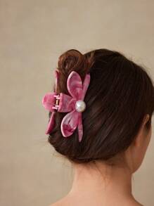 MOTF PREMIUM 仿珍珠细节花朵形状发爪 发夹 发夹 发颚夹 发夹 发夹 接发夹 - 玫紅色 - 查看 5
