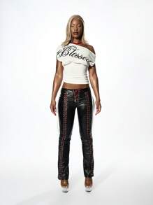 SUMWON WOMEN 露肩短款上衣图案印花哥特风格休闲街头时尚夏季春季 - 白色 - 查看 3