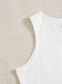 SHEIN EZwear Summer Outfits Solid Rib Knit Tank Top - White - View 4