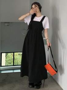 DAZY Women's Solid Color Casual Spaghetti Strap Long Dress, Spring/Summer