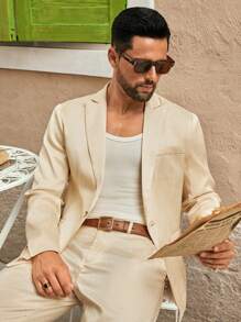 Manfinity NXTstreet 2件套男士休闲宽松菱形图案梭织西装外套 - 卡其色 - 查看 2