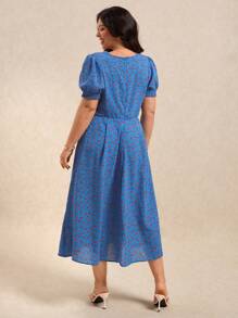 Elaquor Plus Ditsy Floral Print Ruched Bust Split Thigh Dress