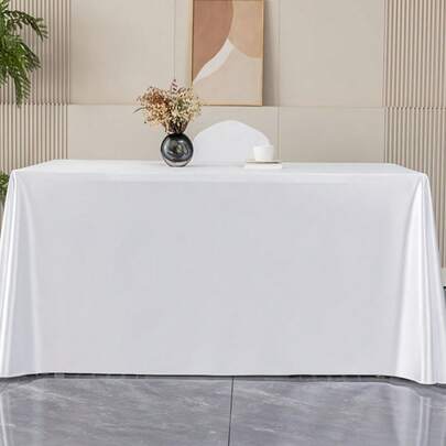 SHEIN 1 pieza Mantel rectangular elegante de satén - Tela suave y lavable para bodas, fiestas, banquetes | Cubierta de mesa decorativa con acabado de seda - Blanco, lujoso comedor, decoración para eventos, hogar, restaurante (Múltiples tamaños disponibles)