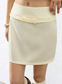 GENKIRA New Minimalist Commuter Bow Decor Bodycon Mini Skirt For Women - Beige - View 1