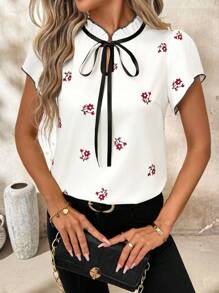 SHEIN Clasi 优雅的碎花白衬衫 - 杏色 - 查看 5