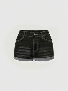 ROMWE Avant 女士Y2K时尚星形低腰牛仔短裤 - 藍色 - 查看 4