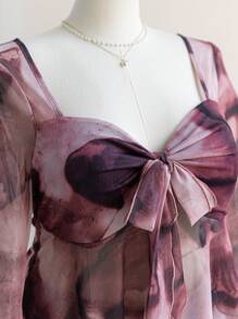 Soleia 大码女式返校甜心领喇叭长袖娃娃装上衣，度假风 - 紅色 - 查看 7