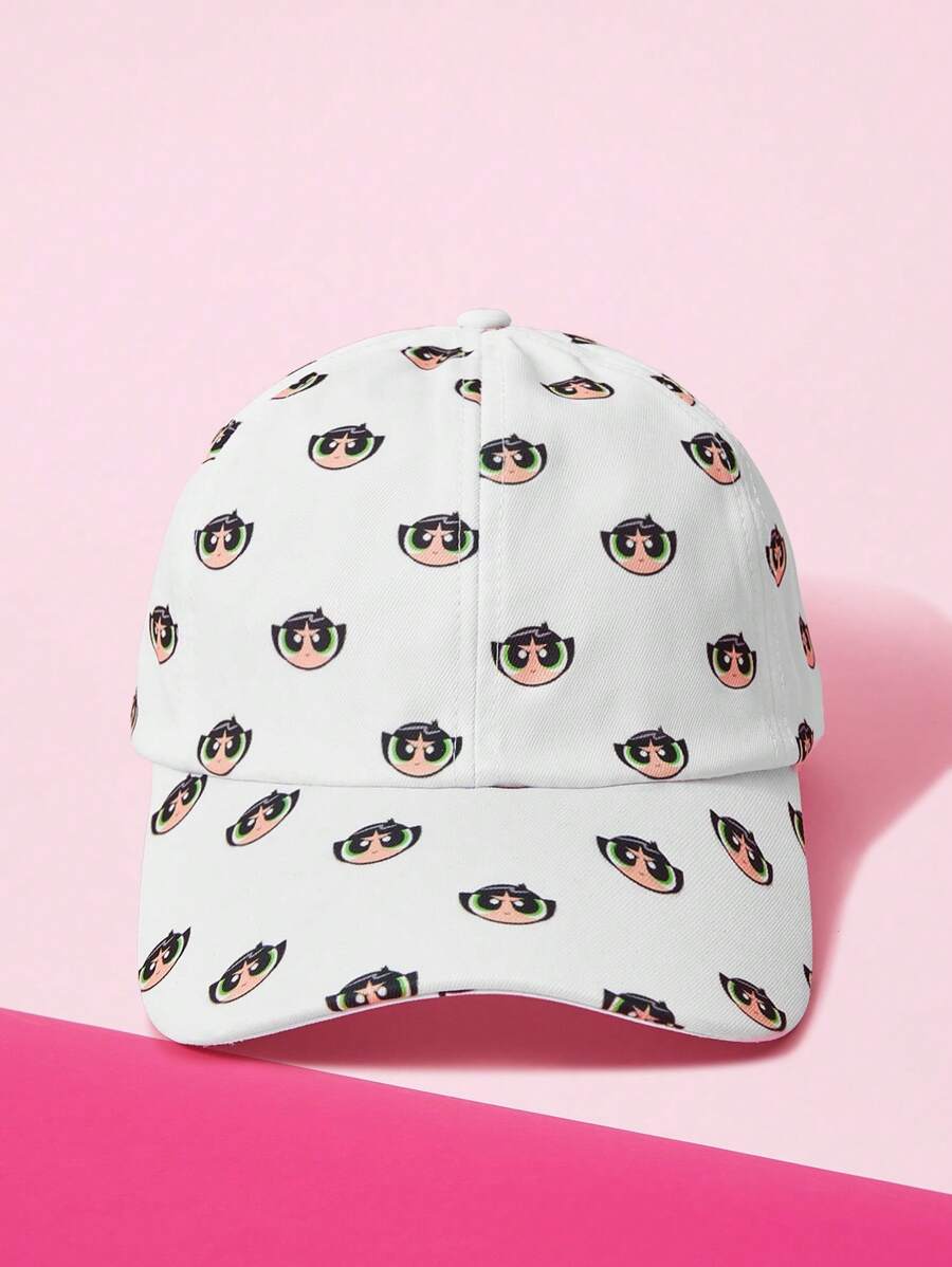 THE POWERPUFF GIRLS X SHEIN Women's Adjustable Baseball Cap With Buttercup Pattern - White - View 1