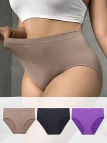 SHEIN Bộ 3 quần lót cạp cao trơn cỡ lớn cho nữ - Nhiều màu - Xem 1