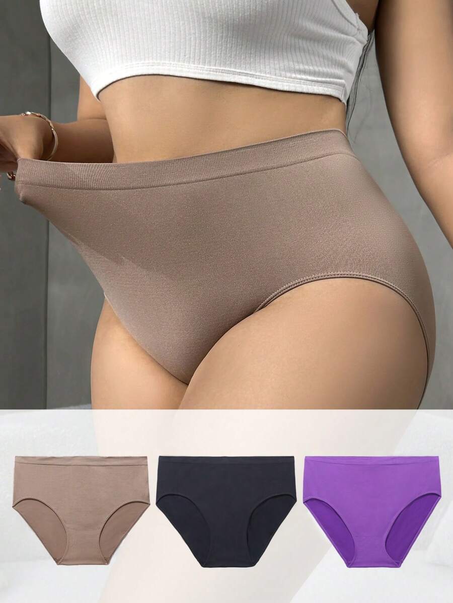 SHEIN Bộ 3 quần lót cạp cao trơn cỡ lớn cho nữ - Nhiều màu - Xem 1