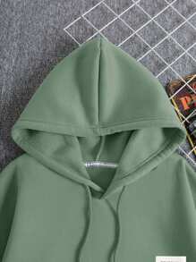 SHEIN Cottnline Men Letter Patched Detail Drawstring Thermal Lined Hoodie - Mint Green - View 5