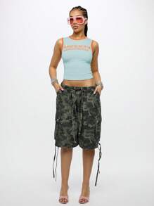 SUMWON WOMEN Camiseta de tirantes con gráfico, parte superior informal de corte ajustado acanalado de estética "Y2K" para adolescentes, apropiada para festivales de verano, entrenamiento y uso casual - Azul - Ver 3
