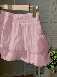 Comfortcana Regular Pink Woven Patchwork Hem Versatile Women Mid-Length Skirt Skirts For Women Summer - Pink - View 7