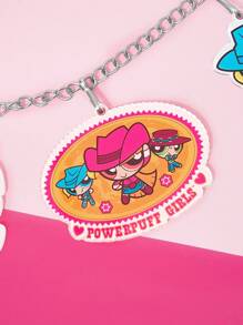 THE POWERPUFF GIRLS X SHEIN 粉色牛仔风格花朵、泡泡、毛茛图案串珠裤链 - 粉色 - 查看 4