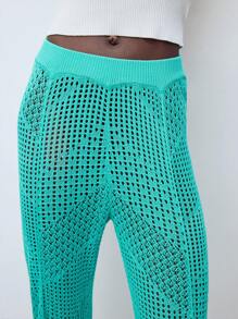 Maija Pantaloni in maglia a campana a tinta unita con design traforato delle donne