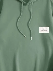 SHEIN Cottnline Men Letter Patched Detail Drawstring Thermal Lined Hoodie - Mint Green - View 3