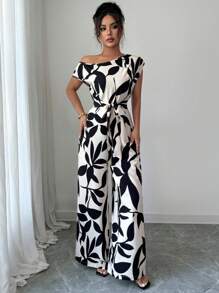 Elenzga 女士优雅假日修身印花夏季连体衣