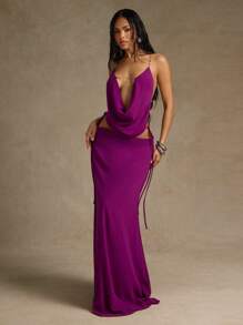 Hauture Women's Summer Going Out Sexy Sleek Side Tie Raspberry Chiffon Skirt - Purple - View 2