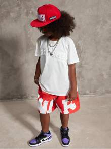 Coolane Kids Tween Boys 春夏街头服饰图案白色毛衣短裤