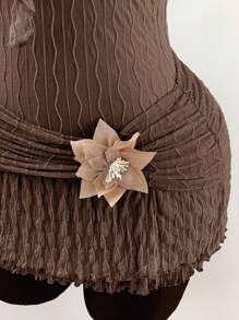 Amplova 女式荷叶边系带露背紧身迷你连衣裙